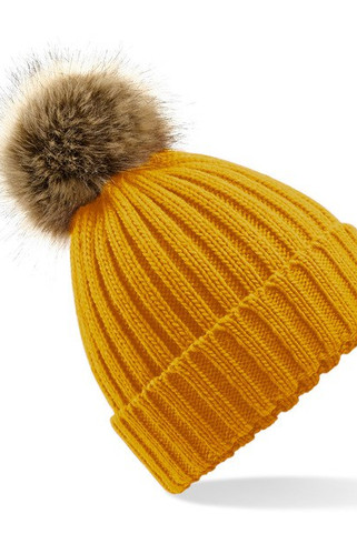 Beechfield B412 - Ultra Soft Ribbed Knit Beanie with Faux Fur Pom Pom