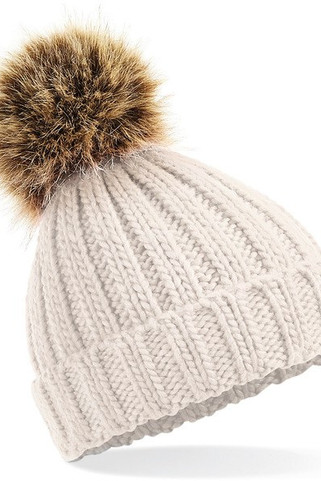 Beechfield B412 - Ultra Soft Ribbed Knit Beanie with Faux Fur Pom Pom