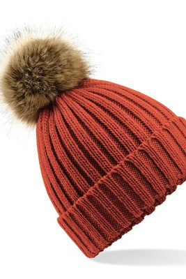 Beechfield B412 - Ultra Soft Ribbed Knit Beanie with Faux Fur Pom Pom