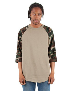 Shaka Wear SHRAGCM - Adult 6 oz., 3/4-Sleeve Camo Raglan T-Shirt