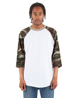 Shaka Wear SHRAGCM - Adult 6 oz., 3/4-Sleeve Camo Raglan T-Shirt