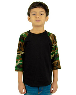 Shaka Wear SHRAGCY - Youth 6 oz., 3/4-Sleeve Camo Raglan T-Shirt