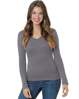 Bayside BA3415 - Juniors 4.2 oz.,  Fine Jersey Long-Sleeve V-Neck T-Shirt