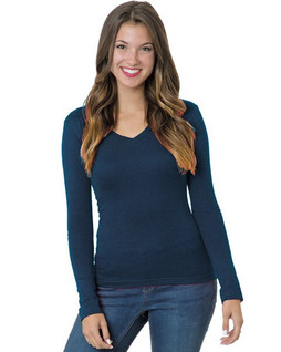 Bayside BA3415 - Juniors 4.2 oz.,  Fine Jersey Long-Sleeve V-Neck T-Shirt