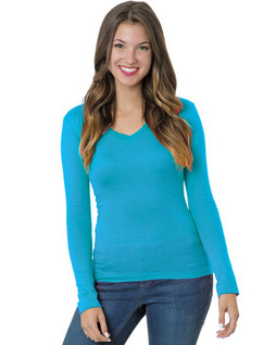 Bayside BA3415 - Juniors 4.2 oz.,  Fine Jersey Long-Sleeve V-Neck T-Shirt