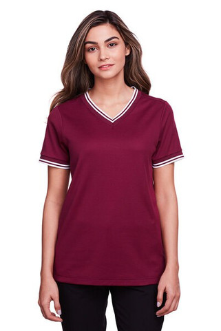 Devon & Jones DG20CW - Ladies CrownLux Performance Plaited Tipped V-Neck Polo