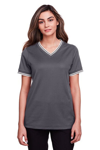Devon & Jones DG20CW - Ladies CrownLux Performance Plaited Tipped V-Neck Polo