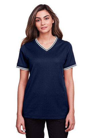 Devon & Jones DG20CW - Ladies CrownLux Performance Plaited Tipped V-Neck Polo