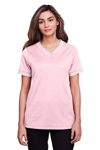 Devon & Jones DG20CW - Ladies CrownLux Performance Plaited Tipped V-Neck Polo
