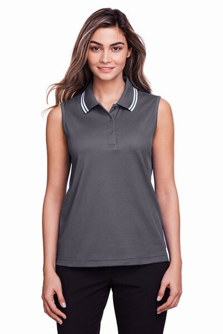 Devon & Jones DG20SW - Ladies CrownLux Performance Plaited Tipped Sleeveless Polo