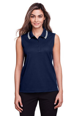 Devon & Jones DG20SW - Ladies CrownLux Performance Plaited Tipped Sleeveless Polo