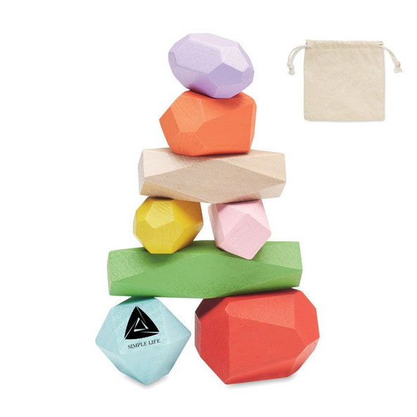 GiftRetail MO6710 - DOLMEN Colorful Wooden Stacking Rocks Set with Pouch