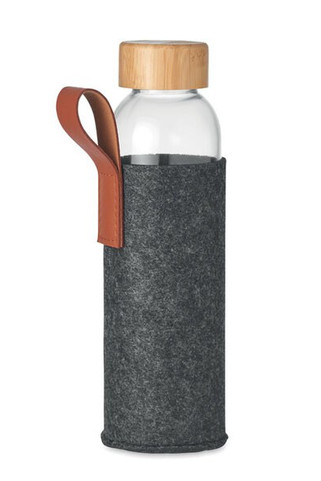 THAI Eco-Friendly Glass Bottle with Bamboo Lid and Pouch - GiftRetail MO6800