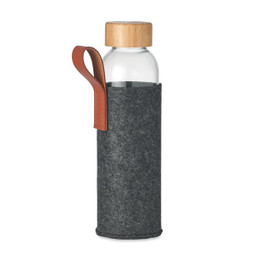 GiftRetail MO6800 - THAI Eco-Friendly Glass Bottle with Bamboo Lid and Pouch