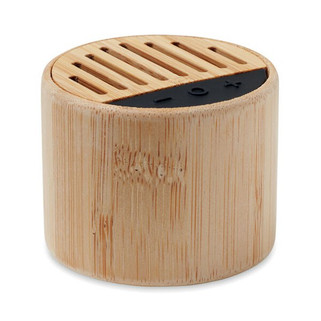 ROUND LUX Eco-Friendly Bamboo Wireless Speaker with LED Light - GiftRetail MO6818