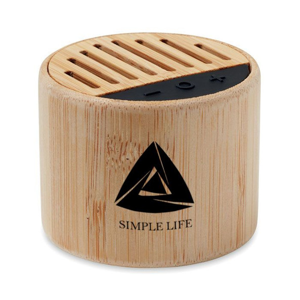 GiftRetail MO6818 - ROUND LUX Eco-Friendly Bamboo Wireless Speaker with LED Light