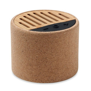 ROUND Eco-Friendly Cork and Bamboo Wireless Speaker - GiftRetail MO6819