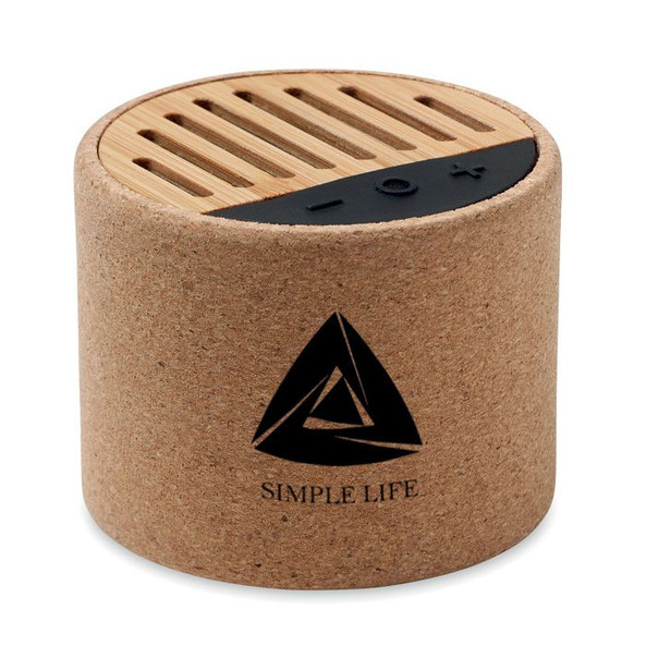 GiftRetail MO6819 - ROUND Eco-Friendly Cork and Bamboo Wireless Speaker