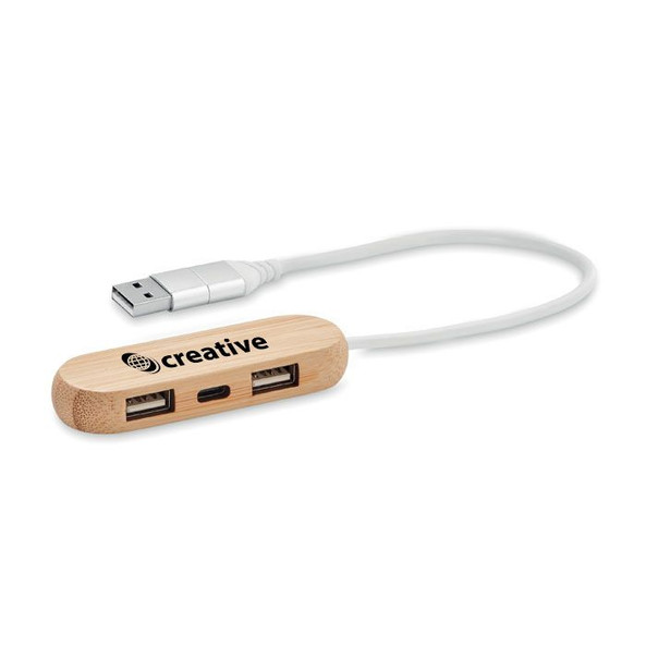 GiftRetail MO6848 - VINA C Eco-Friendly Bamboo 3-Port USB Hub with Dual Input