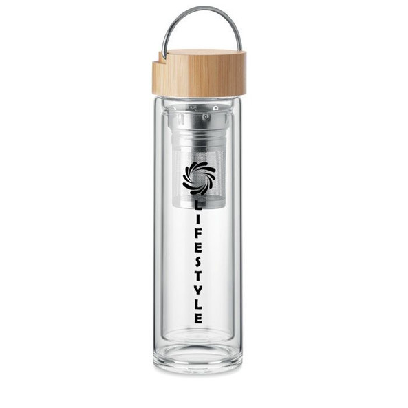 GiftRetail MO6854 - BATAMI Eco-Friendly Double Wall Glass Bottle with Tea Infuser