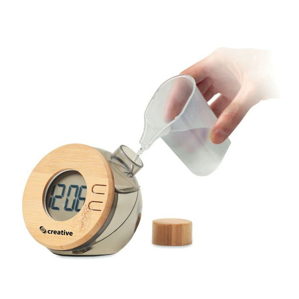 GiftRetail MO6865 - DROPPY LUX Eco-Friendly Bamboo LCD Clock Powered by Water