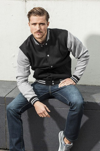 Build Your Brand BY015 - Stylish Black & White Baseball Fleece Sweatshirt