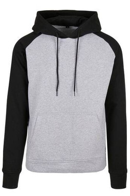 BUILD YOUR BRAND BYB005 - Komfortabel Raglan Hættetrøje med Kontrastdetaljer