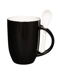 Prime Line CM124 - 12oz Dapper Ceramic Mug With Spoon