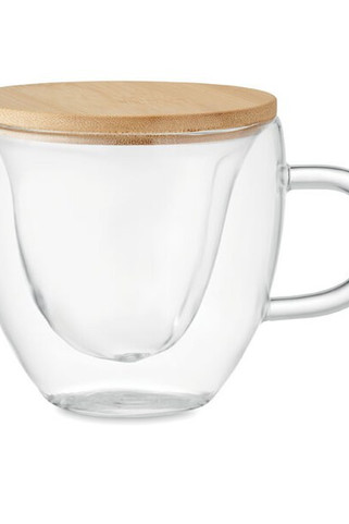 CORAMUG Heart-Shaped Double Wall Glass Mug with Bamboo Lid - GiftRetail MO6937