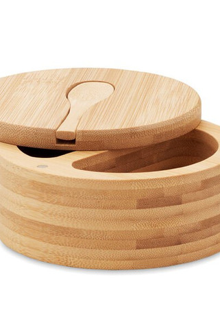 S Bamboo Salt and Pepper Box with Twist Lid & Spoon - GiftRetail MO6951