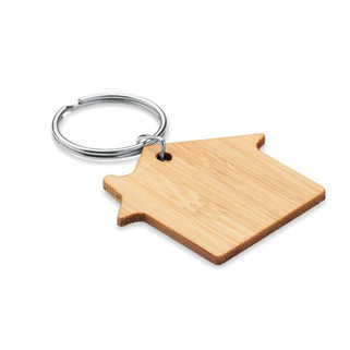 HOUSEBOO Eco-Friendly Bamboo House Key Ring with Natural Finish - GiftRetail MO6979