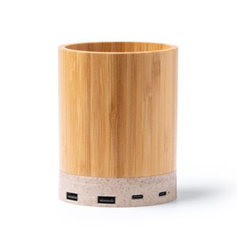 CELIK Pencil holder with main structure in bamboo and base with wireless charger function in wheat fibre - EgotierPro CR1297