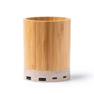 CELIK Pencil holder with main structure in bamboo and base with wireless charger function in wheat fibre - EgotierPro CR1297