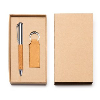 SET FEZ Stylo à bille et porte-clés en cuir recyclé avec détails métalliques - EgotierPro HW1335