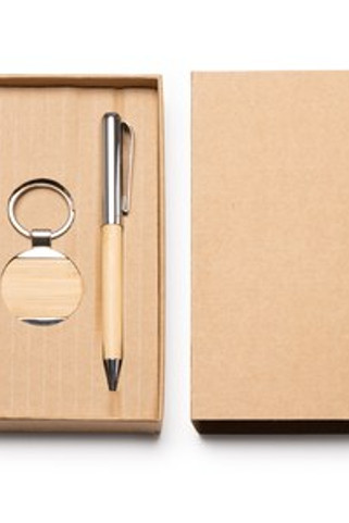 SET PAULOV Ball pen and keyring set in bamboo with metallic details - EgotierPro HW1336