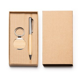 Stamina HW1336 - SET PAULOV Ensemble stylo à bille et porte-clés en bambou avec détails métalliques