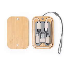 BACU Charging cable set presented in a bamboo case with magnetized lid - EgotierPro IA1293