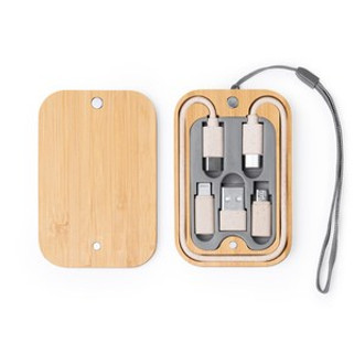 BACU Charging cable set presented in a bamboo case with magnetized lid - EgotierPro IA1293
