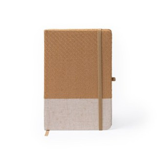 BERT A5 notepad with hard covers in natural straw and cotton - EgotierPro NB1344