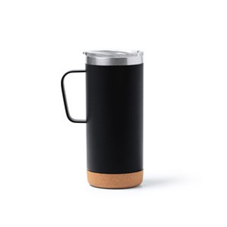 BEYRON Double-walled metallic tumbler with cork bottom and transparent safety lid - EgotierPro TZ1368