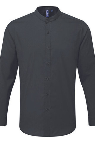 Premier Workwear PR258 - Unisex Long Sleeve Grandad Collar Shirt with Pearl Buttons