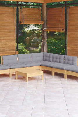 vidaXL 3012432 - Salon de jardin 8 pcs avec coussins crème Bois de pin