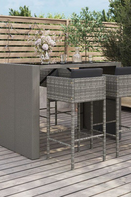 vidaXL 3032040 - Ensemble de bar de jardin avec coussins 5 pcs marron poly rotin