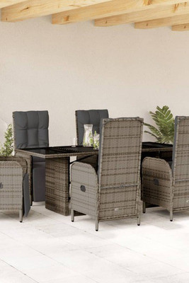 vidaXL 3042944 - Ensemble à manger de jardin coussins 7pcs Résine tressée
