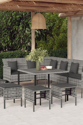 vidaXL 3029470 - Ensemble à manger jardin 6pcs et coussins gris résine tressée