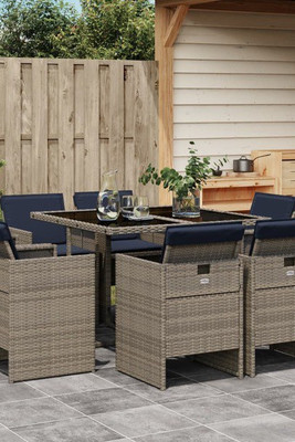 vidaXL 3043037 - Ensemble à manger de jardin 9 pcs coussins gris résine tressée