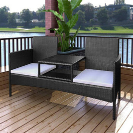 vidaXL 3000805 - 2-Seater Garden Sofa with Tea Table Poly Rattan