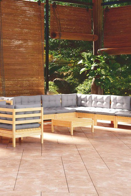 vidaXL 3012514 - Salon de jardin 10 pcs avec coussins crème bois de pin massif