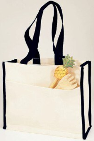 Q-Tees Q1100 - Canvas Gusset Tote Bag with Colored Handles