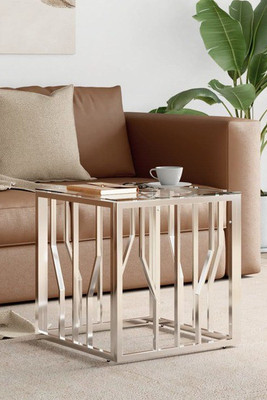 vidaXL 3017587 - Table basse argenté 50x50x50 cm acier inoxydable et verre